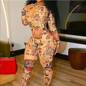 Mesh tattoo jumpsuit